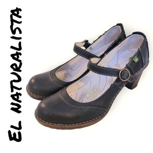 El Naturalista Dark Brown Heeled Mary Jane Shoes